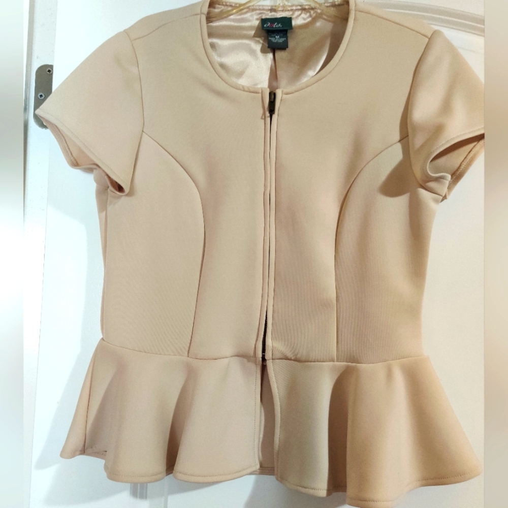 Dots, Women's Peplum Blazer, Zipper Closure, Cap Sleeve Size M